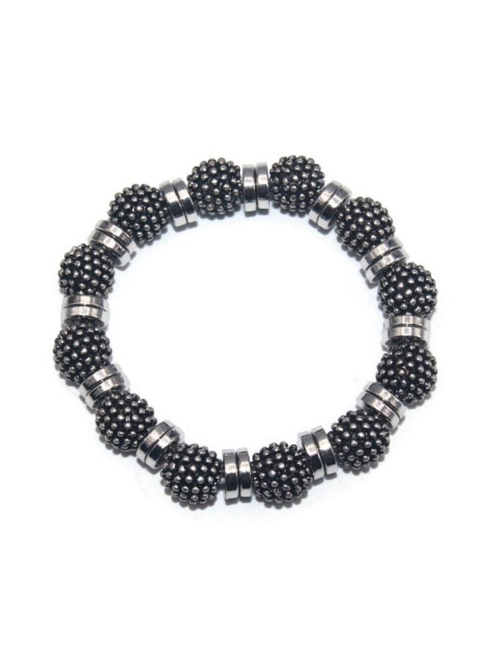𝅺silver tone textured beaded Elastic Stretch Bracelet